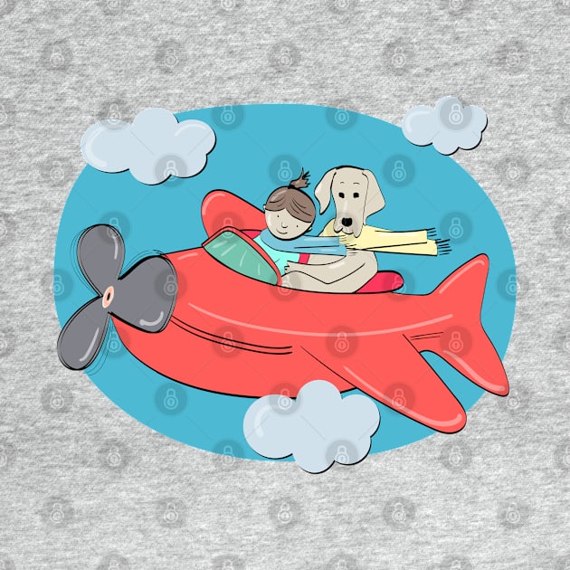 Cute Flying Adventure for a Girl and her Dog in an Airplane by YourGoods